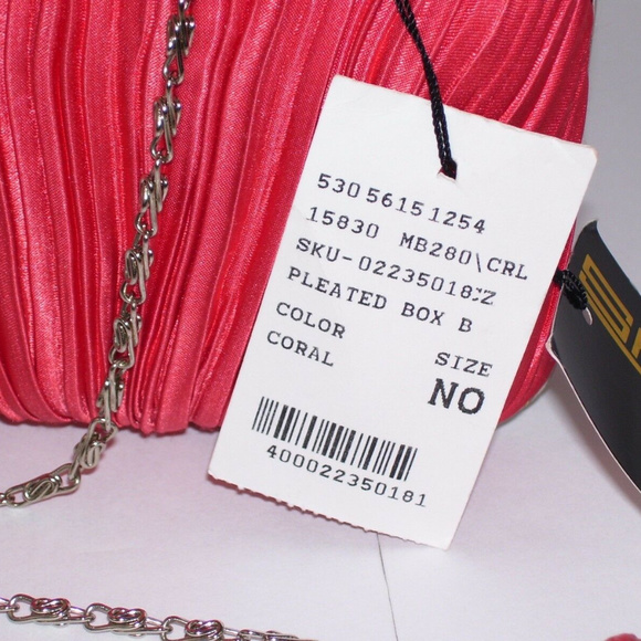 Sasha Coral Satin Pleated Evening Handbag - Picture 5 of 8